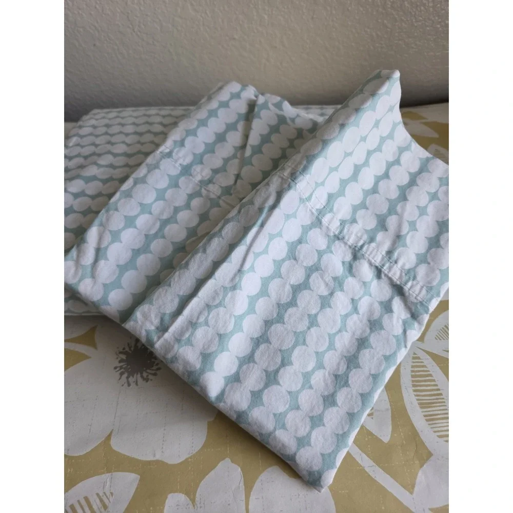 Marimekko King Flat Sheet & 2 King Pillowcases Green White Dot Modern